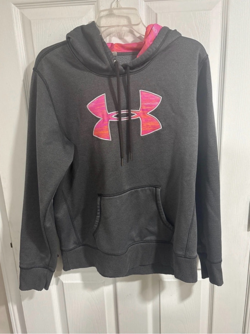 Under Armour Charcoal Hoodie with Pink-Orange Lined Hood